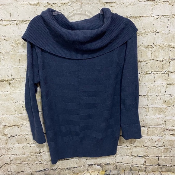 Calvin Klein Navy Blue Merino Wool Alpaca Blend Cowl Neck Sweater - Picture 1 of 5